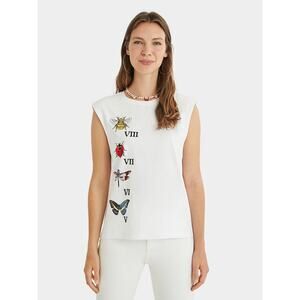 Desigual Sleeveless Crew Neck Pullover Top White Womens Size Medium